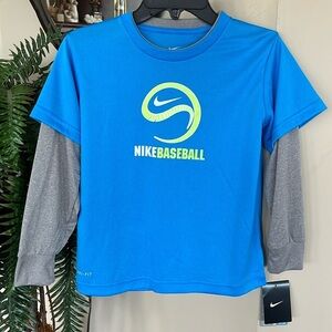 Brand New Nike Dri-Fit Baseball Long Sleeve Shirt Blue Gray Top Neon Graphic